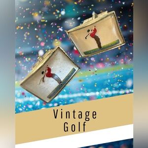Vintage Golfer Reverse-Painted Intaglio Glass Cufflinks